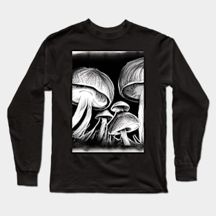 SURREAL INK BLACK AND WHITE BUNCH OF MUSHROOMS Long Sleeve T-Shirt